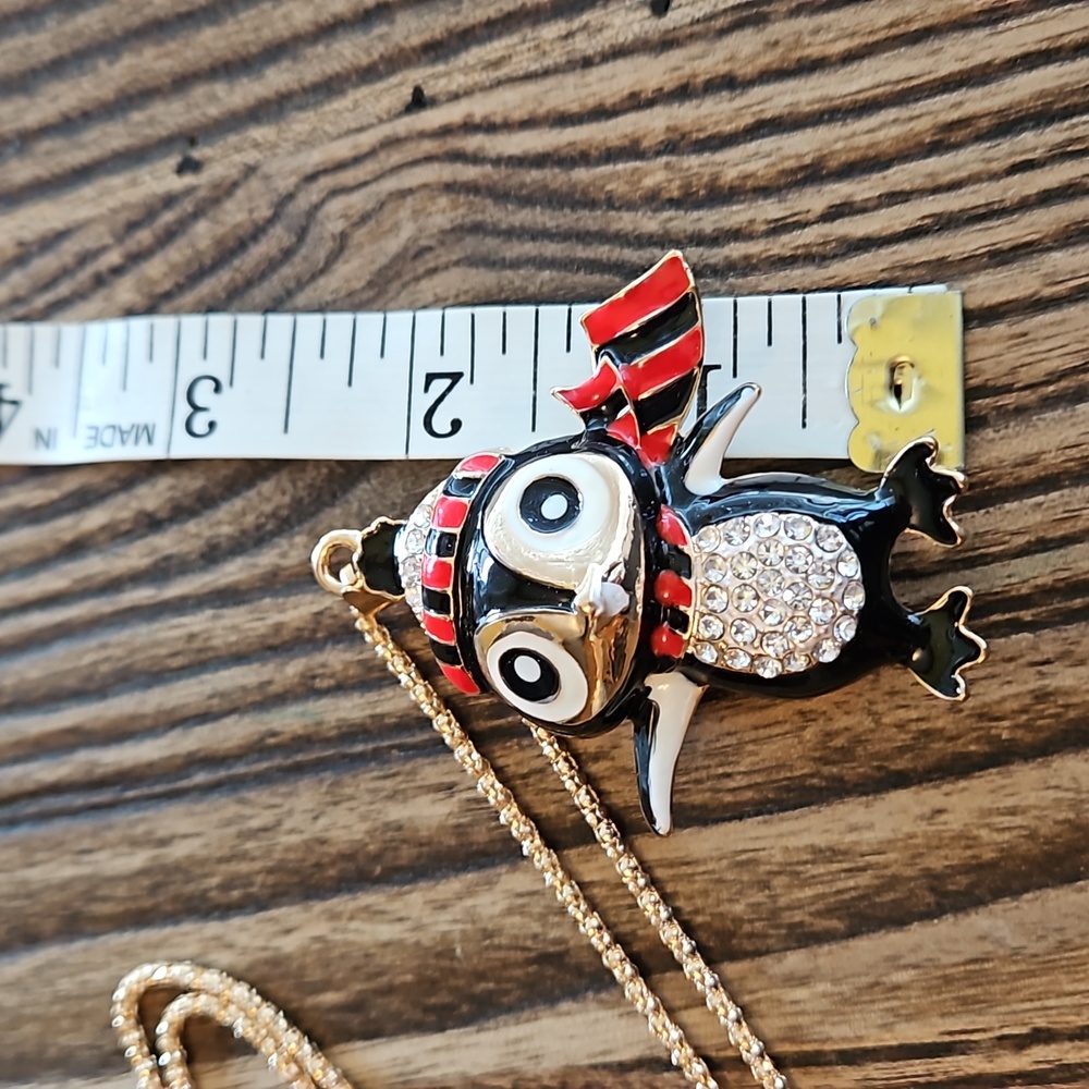 ⛱️Betsey Johnson Rhinestone Penguin Necklace in Black, Red, Gold - Picture 6 of 9